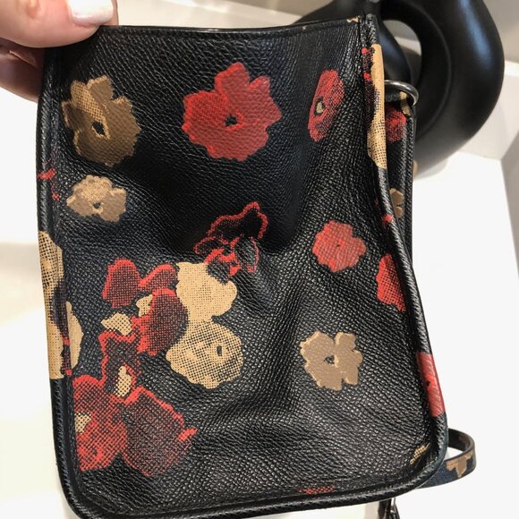 Coach Mini Crosby Floral Print Purse Black Satchel Bag Handbag Crossbody Poppies - Picture 3 of 11